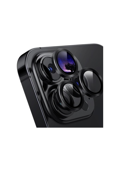 Apple Uyumlu iPhone 15 Pro Max Raze Metal Kamera Lens Koruyucu Siyah