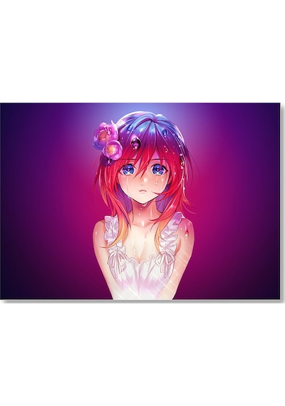 Cakasepetim Kızıl Saçlı Masum Anime Kız Mor Arka Plan Ahşap Mdf Tablo