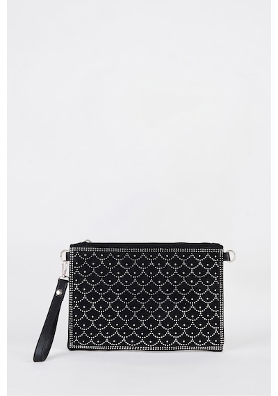Vivaq Kadın Balık Gümüş Taşlı Süet Bilek Askılı Ve Zincir Askılı Portföy El Ve Clutch Çanta SİYAH