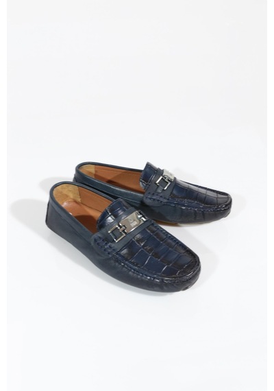 Dgn 1014 Erkek Metal Aksesuarli Comfort Ayakkabi Lacivert Kroko