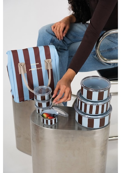Emaylabxpeppythings Berry 3 Lü Set Emaye Saklama Kabı, Emaye Kahvaltılık & Termal Taşıma Çantası 10 Litre Mavi - Kahverengi