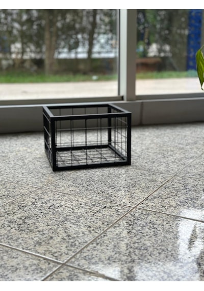 Metal Tel Kasa Sepet - Dekoratif, Taşınabilir Ürün Kasası, Sele Sepet 45x45 Cm H:40 Cm Siyah