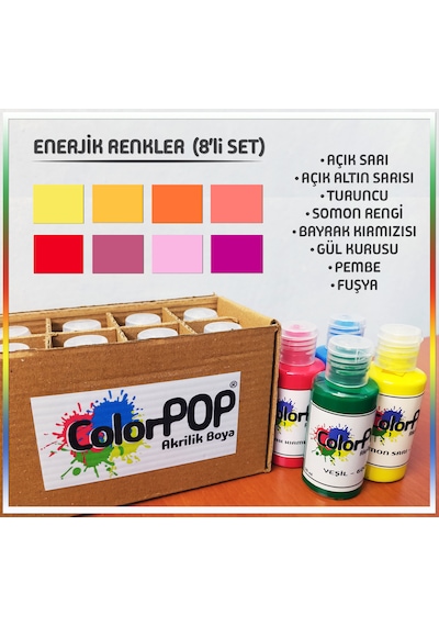 Colorpop Akrilik Hobi Boyaları 8'li Set 8 Adet 50ml Enerjik Renkler