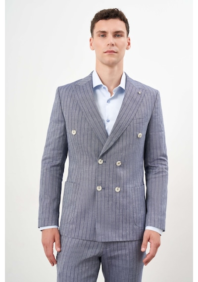 Morven Erkek Lacivert Keten Trend Kruvaze Slim Fit Sivri Yaka Takım Elbise 24ys001011200 Lacivert