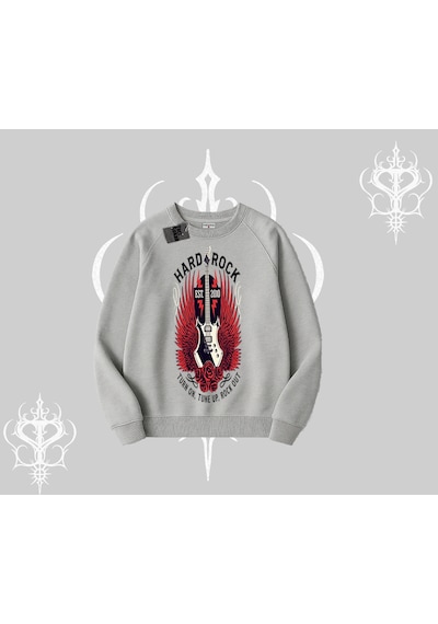 Biskilet Sweatshirt Hard Rock Winged Guitar Rebellion Gri