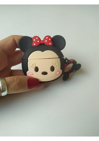 Apple Uyumlu iPhone 1/2. Nesil  Koruyucu Bluetooth Kulaklık Kılıfı Minnie Mouse Figürlü Siyah Airpods 1/2. Nesil