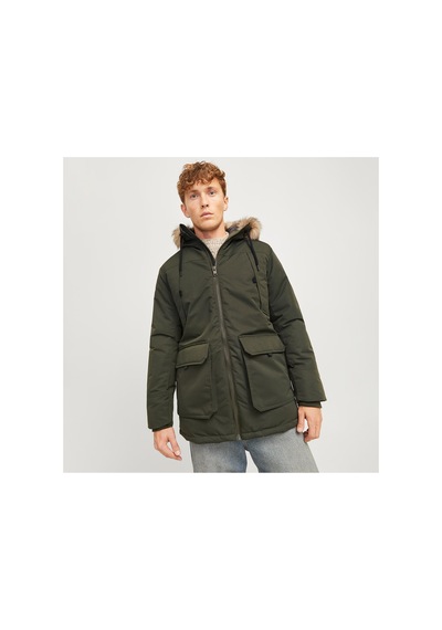 Jack & Jones Suni Kürk Detayli Rüzgara Dayanikli Kapüsonlu Parka - Construct Rosin