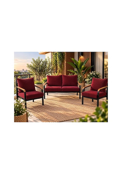 Bahçe Mobilyası 2+1+1 Balkon Takımı Kalın Fitilli Minderli Metal Oturma Grubu Asteri Serisi Bordo Bahçe Mobilyası 2+1+1 Balkon Takımı Kalın Fitilli Minderli Metal Oturma Grubu Asteri Serisi Bordo