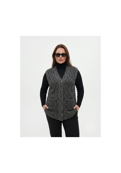 Onno Style Women Baklava Karyağdı Desen Çelik Örgü Klasik Triko Kadın Yelek Gri