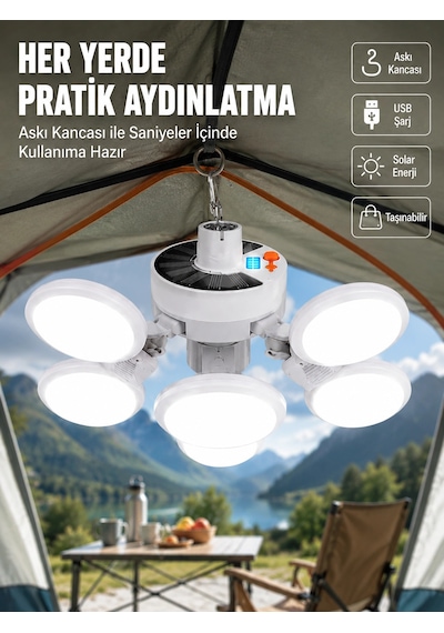 Mey İthalat Usb Ve Solar Şarjlı Katlanabilir 5 Taraflı Led Lamba Çok Renkli
