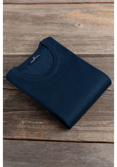 Woolen World Bisiklet Yaka Battal Büyük Boy Yünlü Triko Kazak İndigo
