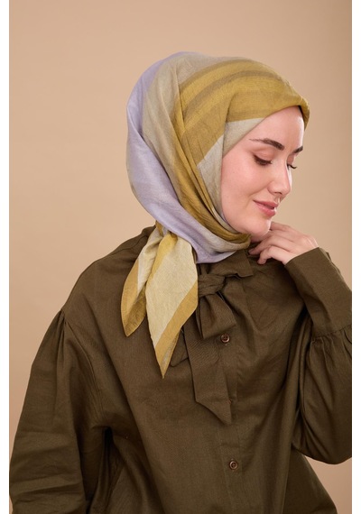 Silk Home Olinda İpek Eşarp 47005-23 Yağ Yeşili, Gri, Asit, Lila, Haki