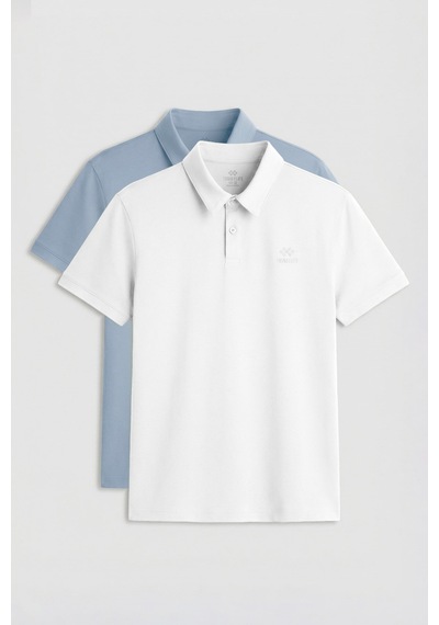 Tommylife Standart Fit Basic Polo Yaka 2li Paket Beyaz-buz Mavi Erkek T-shirt - 87748 Beyaz- Mavi