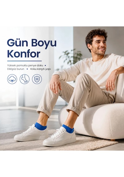 Çorap Giyim Erkek Pamuklu Patik Çorap 6 Lı Paket 39-44 Dikişsiz Burun, Koku Karşıtı, Nefes Alan Kısa Konç Sneaker Çorabı Haki