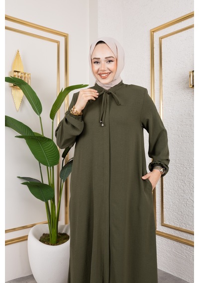 Nevayla Moda Salaş Kesim Aerobin Kumaş Ferace / Haki - F137