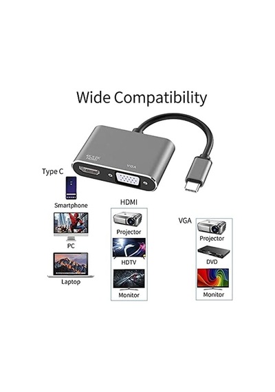 4728 Usb Type-c To Hdmı Vga 3.1 4k Çevirici Dönüştürücü Adaptör