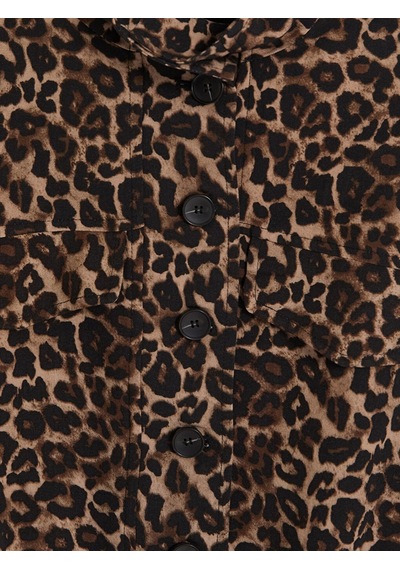 Lcwaıkıkı Classic Kahverengi Leopar Desenli Keten Karışımlı Kadın Ceket