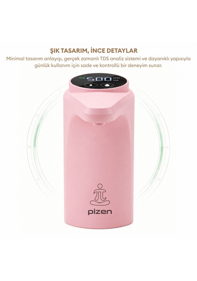 Pizen Flow Usb Şarjlı Otomatik Damacana Su Pompası Tds Ölçer 250ml 500ml 1l 2l Ölçü Özellikli Pembe