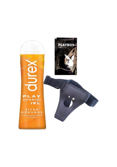 Durex Play Sıcak Dokunuş Bay Bayan Uyarıcılı Jel 100 Ml + Siyah Deri Strap-on Kemeri + Hediye