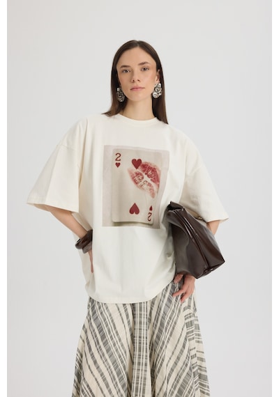 Mai Studios Co. Two Of Hearts Oversize Beyaz T-shirt BEYAZ