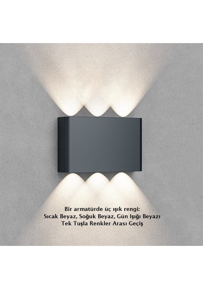 Braytron 3 Renk Modlu İç-dış Mekan Led Duvar Armatürü 3cct Bg38-03382 Haiti Aplik Siyah