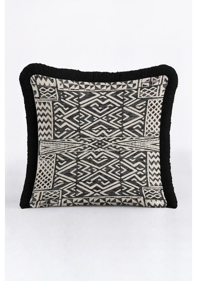 Bohem Etnik Geometrik Desenli Şık Saçaklı Yastık Kılıfı - Tribal Ekru Siyah Püsküllü Kırlent Kılıfı Sessiz Sahil Nova Bohem Etnik Geometrik Desenli Şık Saçaklı Yastık Kılıfı - Tribal Ekru Siyah Püsküllü Kırlent Kılıfı Sessiz Sahil Nova