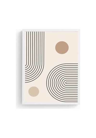 Beyaz Ahşap Çerçeveli Geometrik Desenli Tablo - Minimal Huhu1134