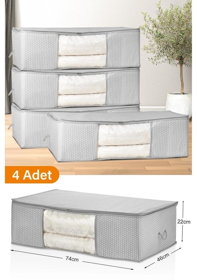 Serstil 4 Adet - Pencereli Mega Boy Baza Altı Gri Benekli Hurç 74 X 46 X 22 Cm
