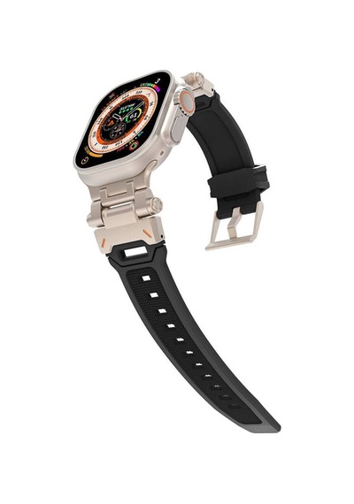 Apple Uyumlu  Watch 44mm Krd-108 Metal Başlıklı Silikon Kordon-siyah-yeşil