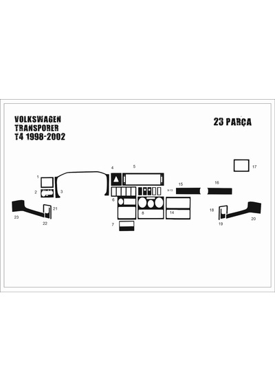 Volkswagen Transporter T4 Torpido Kaplama 1998-2003 23 Parça Piano Black