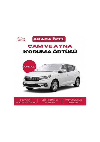 Dacia Sandero Buz Ve Kar Önleyici Aynalı Cam Koruma Örtüsü - 4 Mevsim Güneş Korumalı