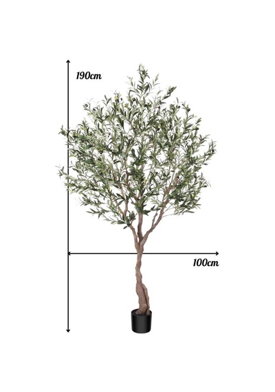 Yapay Zeytin Ağacı Doğal Kök Detaylı Büyük Dolgun Model Siyah Saksıda 190cm Yapay Ağaç