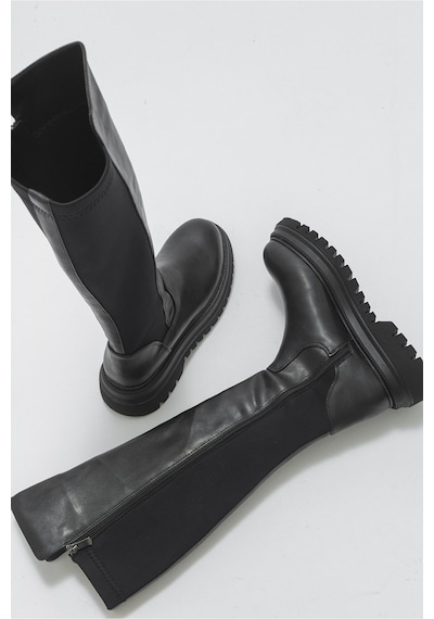 Luvishoes Luvi Shoes Paul Siyah Streç Detaylı Kadın Çizme Siyah