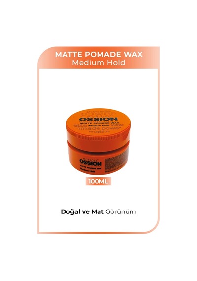 Orta Sert Tutuşlu Ossion Medium Hold Pomade Krem Mat Wax 100 Ml