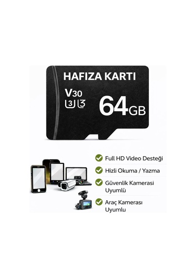 64gb V30 Hafıza Kartı Araç Ve Güvenlik Kamerası Video Kayıt Class 10 100mb/s Micro Sd Kart
