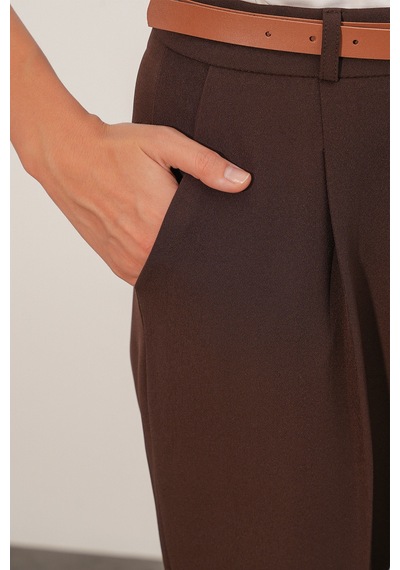 Bigdart Kadın Kemerli Kumaş Pantolon 30136 - Kahverengi