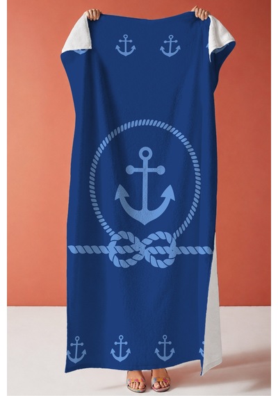 Çapa Denizci Marine Plaj Havlusu - Lacivert Halat Motifli Modern Hızlı Kuruyan Mikrofiber Havlu Çok Renkli