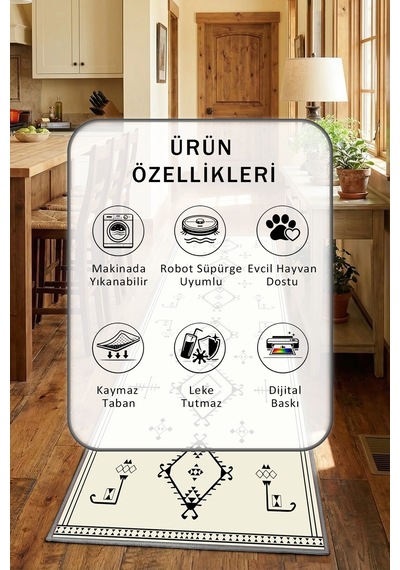 Kleopatra Krem Syh Gri Yıkanabilir Mutfak Halısı Krem - Gri