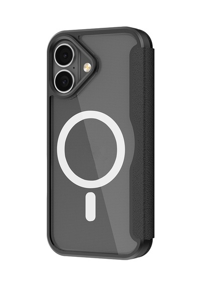 Apple Uyumlu iPhone 17 Kılıf M-safe Şarjlı Raptic Air Folio Şeffaf Kartlıklı Kapaklı Kılıf Siyah