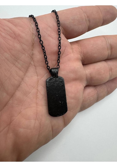 Siyah Künye Kolye 60 Cm Zincirli Unisex Metal Tasarım Çok renkli