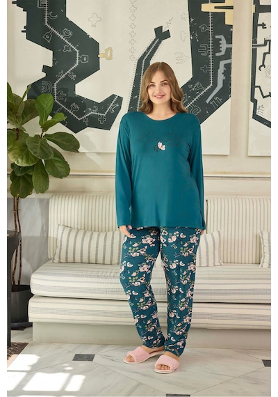 Aydoğan Kadın İnci Büyük Beden Nature Petrol Pijama Takım 0651 001
