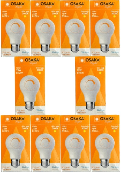 Osaka 10w 75w 3000k Günışığı E27 Duylu Dim Edilebilir Led Ampul 10 Adet