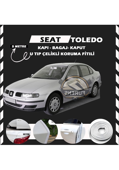 Seat Toledo Oto Araç Kapı Koruma Fitili 5 Metre Parlak Beyaz Renk