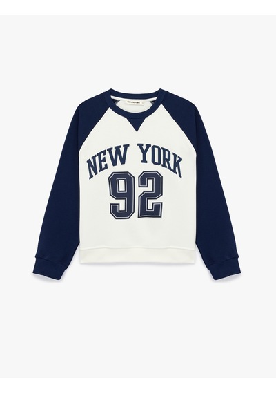 Koton Rahat Kalıp Uzun Kollu Baskılı Bisiklet Yaka Sweatshirt Ekru 6sal10414ık