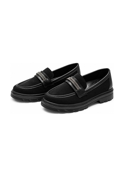 Modafocus Metal Şerit Detaylı Süet Ortopedik Loafer - Siyah Siyah