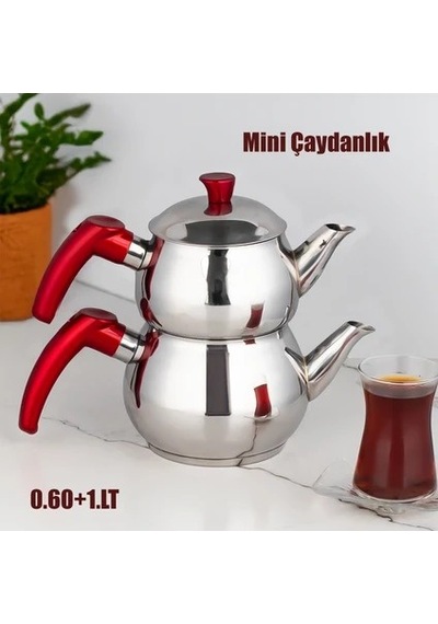 Mini Boy Paslanmaz Çelik Çaydanlık 0.60+1.00 Lt Çaydanlık Takımı Gri