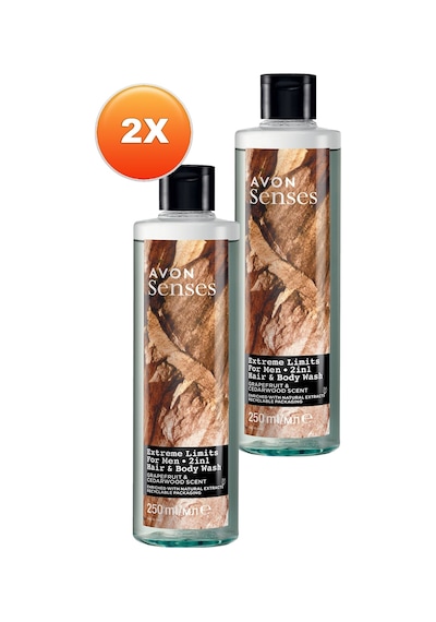 Avon Senses Extreme Limits Greyfurt ve Sandal Kokulu Saç ve Vücut için Erkek Duş Jeli 2 x 250 ML
