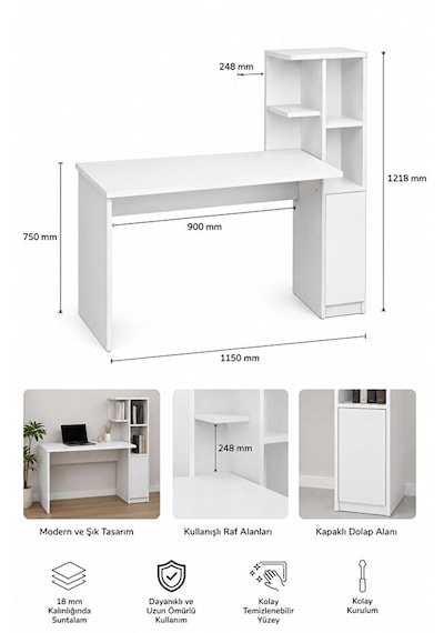 Ders Çalışma Masası 90 Cm Kitaplıklı Çalışma Masası Öğrenci Masası Ofis Çalışma Masası Beyaz Ders Çalışma Masası 90 Cm Kitaplıklı Çalışma Masası Öğrenci Masası Ofis Çalışma Masası Beyaz