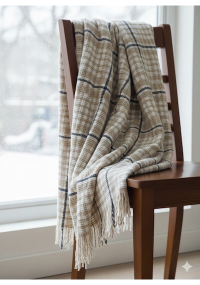 Dinarsu Cozy Life Pamuklu Tv Battaniyesi Maria Camel Camel Lacivert Krem