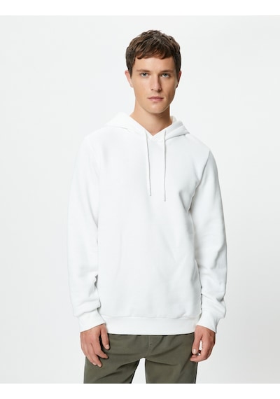 Koton Basic Kapşonlu Sweatshirt Uzun Kollu Ribanalı Beyaz 4sam70001mk Beyaz